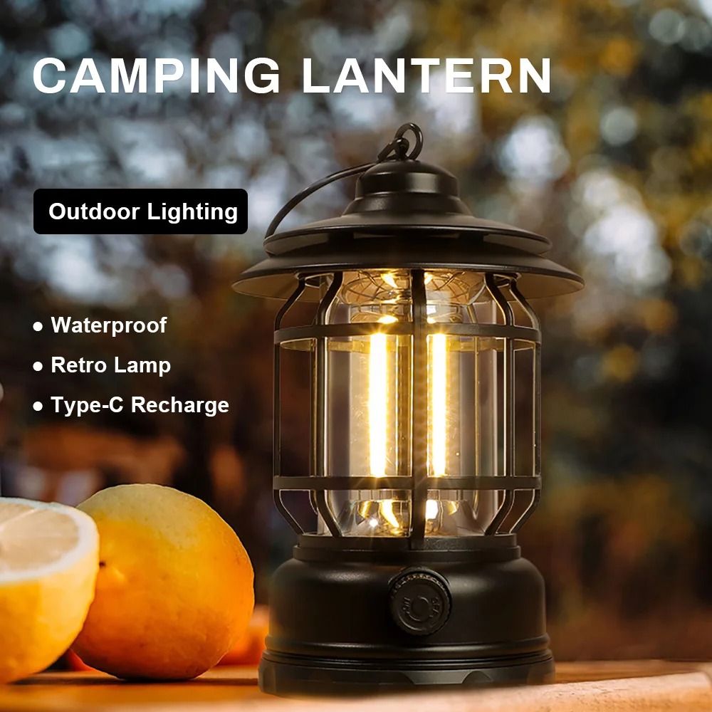 Portable Camping Light Outdoor Lighting Retro Lantern for Camping Equipment Vintage Tent Lamp Recharge Light