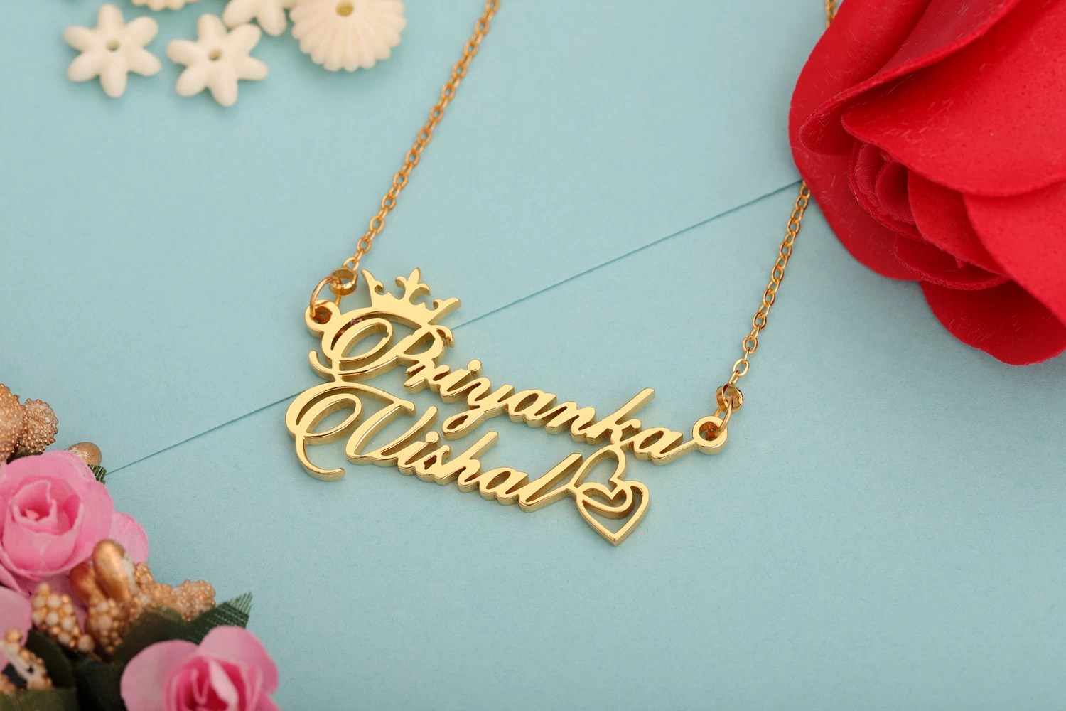 Name Necklace Black Gold Plated